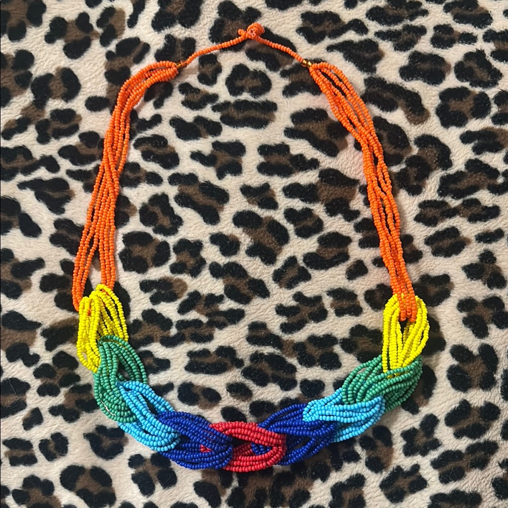 Mexican HUICHOL Necklace 🧡💙❤️💛 Colorful Beaded Rainbow Native Handmade Summer